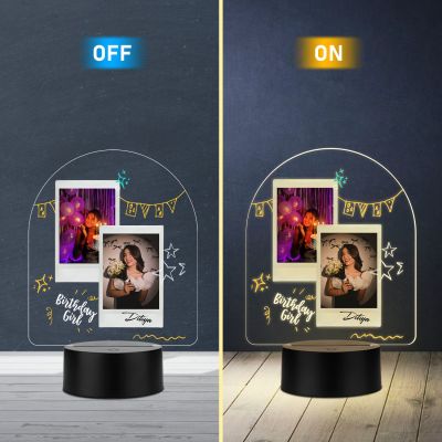 Personalized Happy Birthday Photo LED Table Lamp with Warm White Light Birthday Gift for Girlfriend, Wife, Sister, Friend